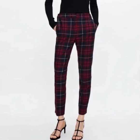 Zara Pants - ZARA BASIC GUC Red Plaid Pants Trousers